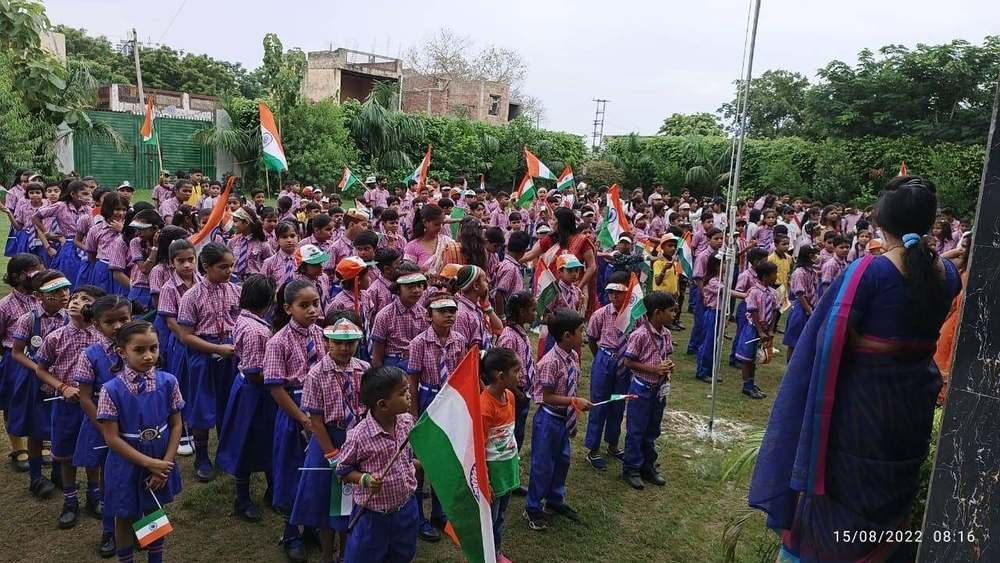 Students at the Independence Day flag hoisting ceremony