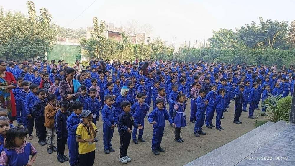 Students gathered for morning assembly on the school ground