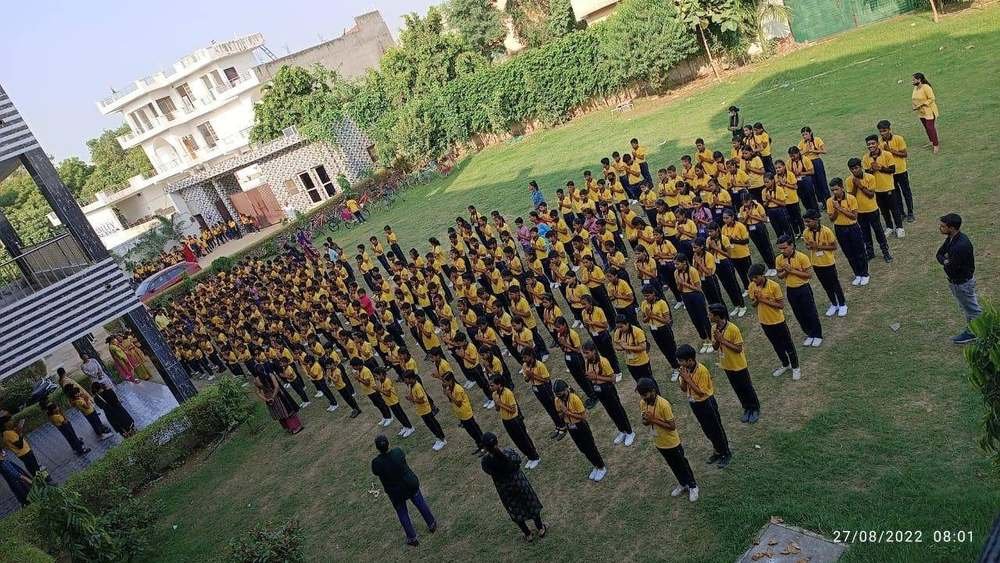 Students in formation for a school parade